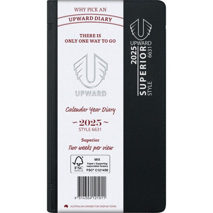 Upward Diary 2025 Pocket 148x74mm 6631 Superior PVC Cover Wire-O 2-WTV BLACK