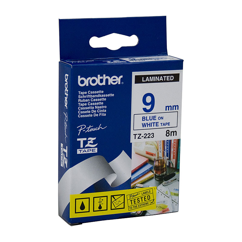 Brother TZ223 Blue/ White 9mm Tape