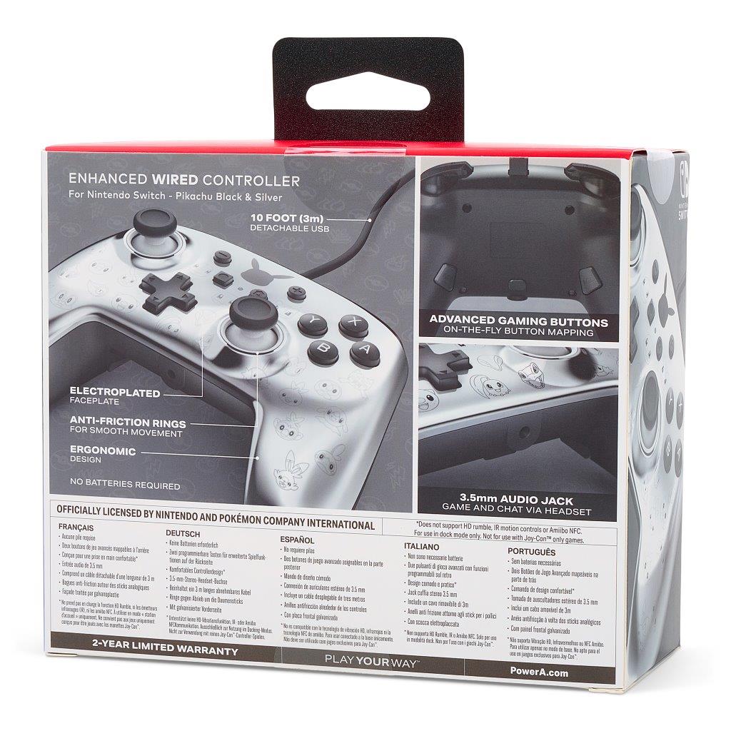 PowerA Enhanced Wired Controller for Nintendo Switch - Pikachu Black &amp; Silver