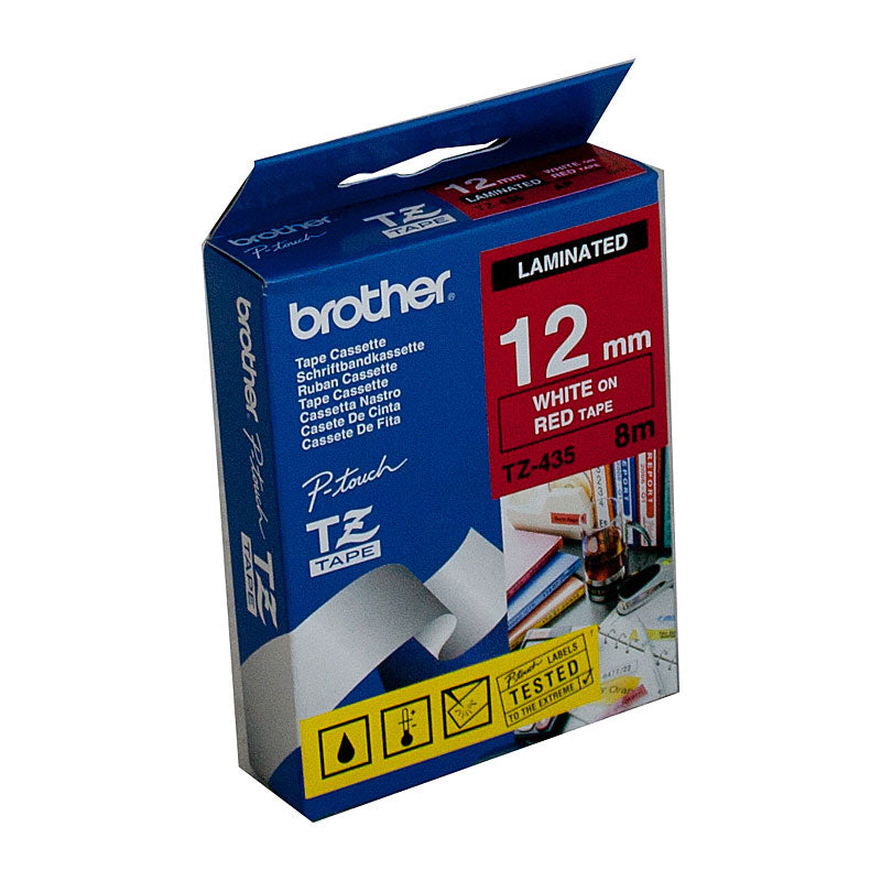 Brother TZe435 White/Red 12mm Label Tape