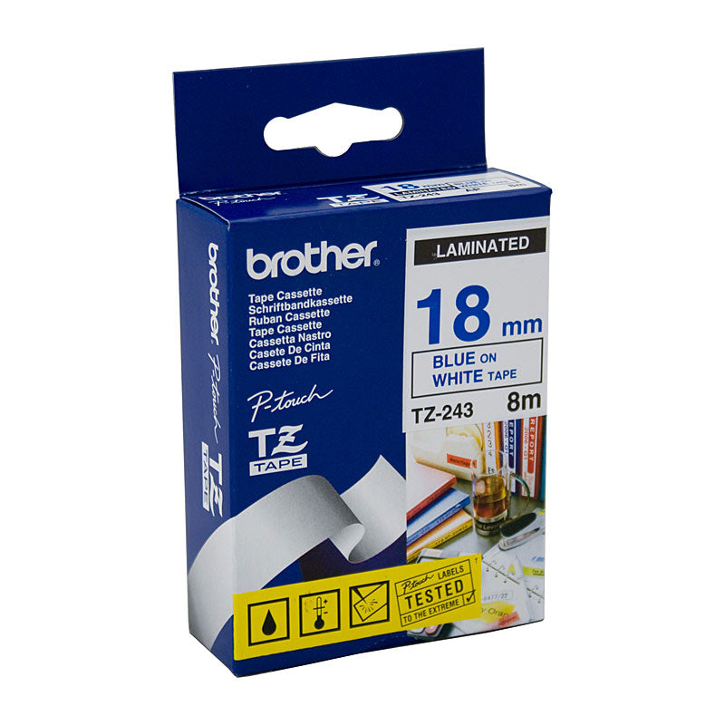 Brother TZe243 Blue/ White 18mm Tape