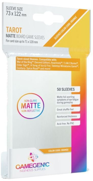 Gamegenic Matte Board Game Sleeves - Tarot 73 x 122mm (50 Sleeves) [Colour Code: ORANGE]