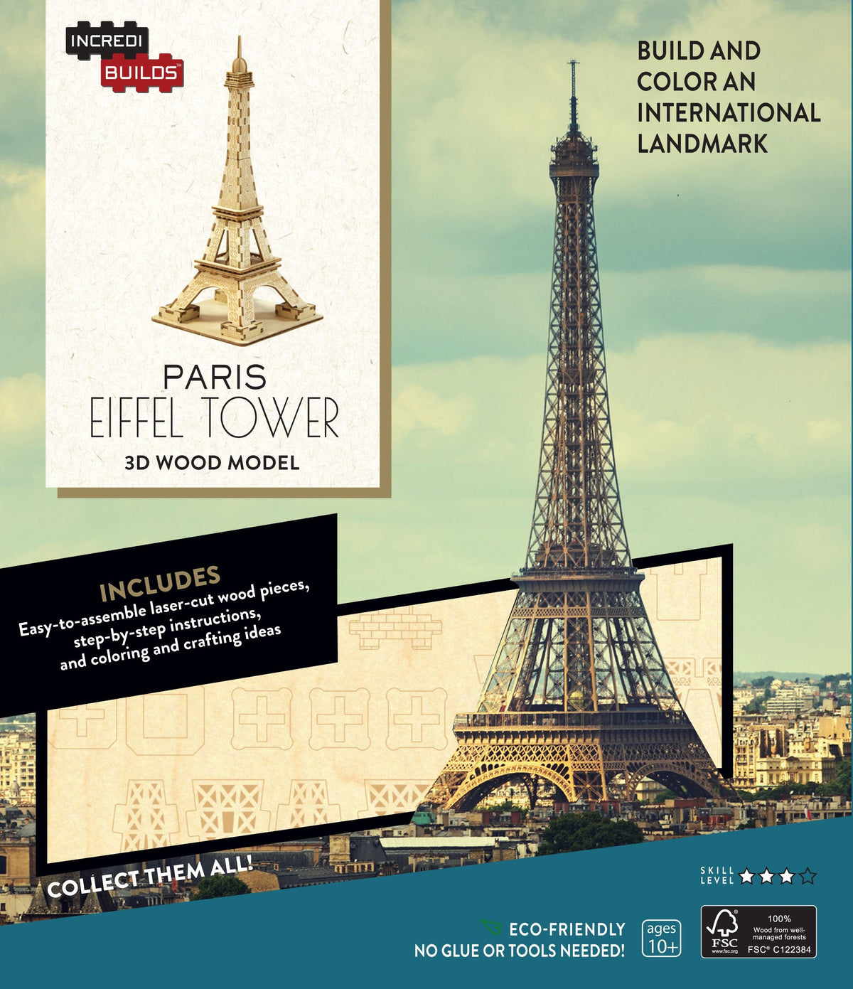 Incredibuilds Paris Eiffel Tower 3D Wood Model