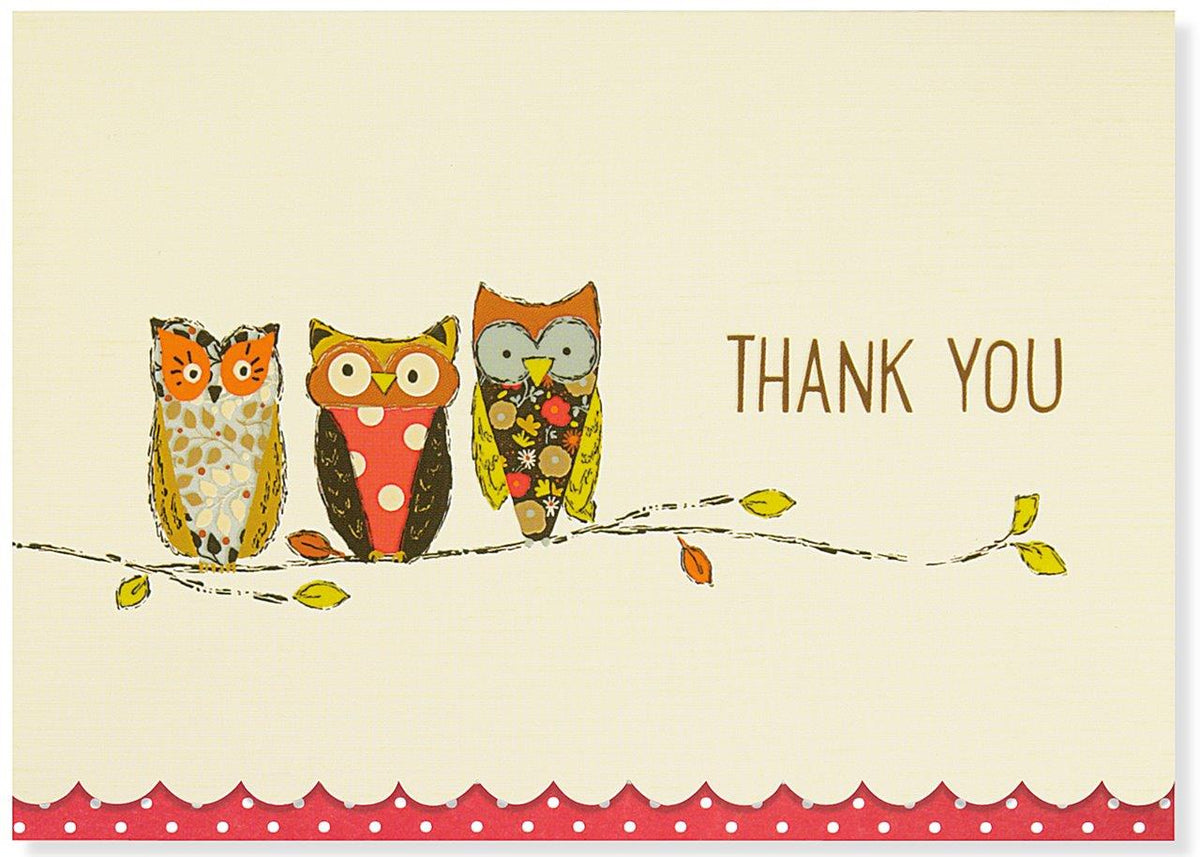 Peter Pauper Thank You Note Perching Owls