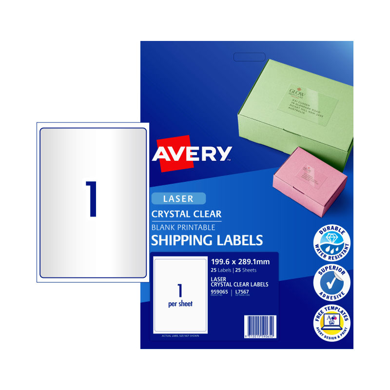 Avery Laser Label Clr L7567 1Up Sh/1