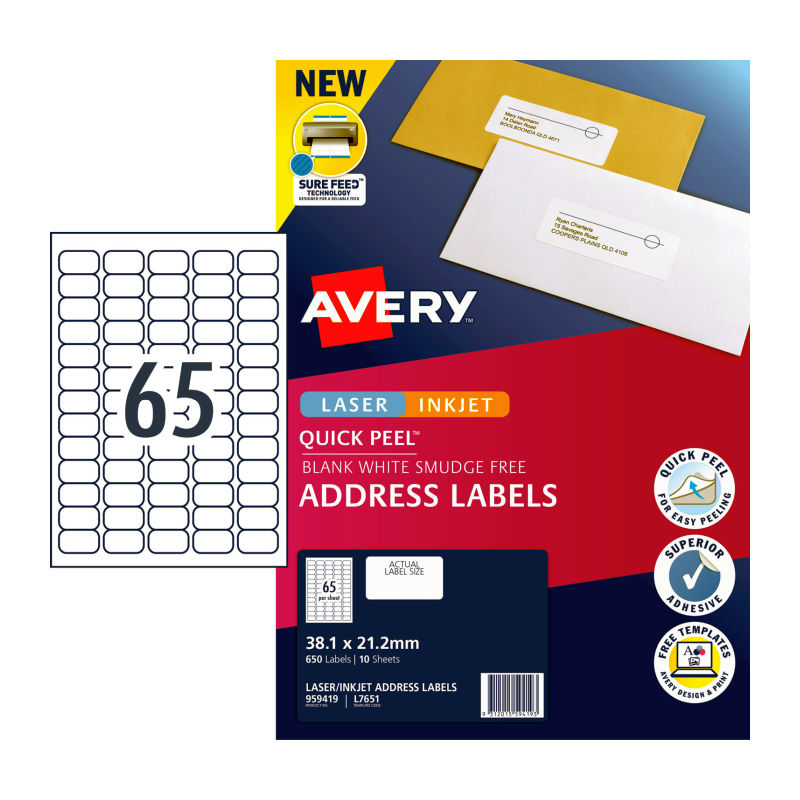 Avery Label QP L7651 65Up Pk40