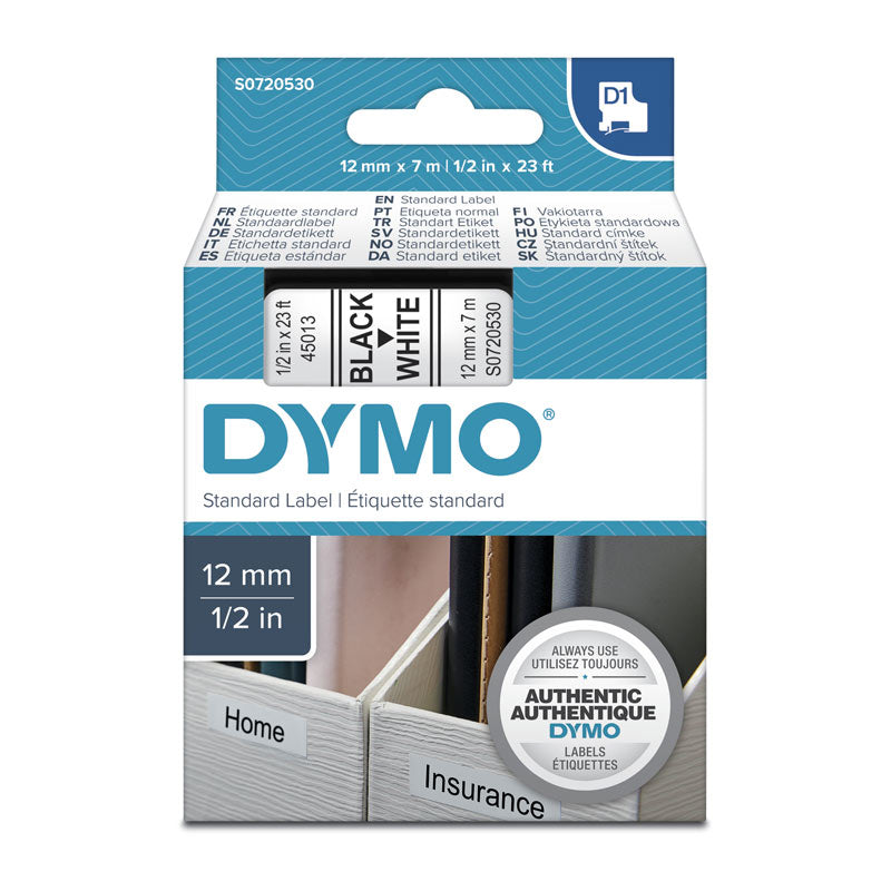 Dymo Labels D1 Black on White 12mmx7m Tape