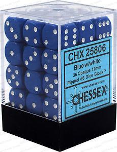 CHX25806 Opaque Blue/White 12mm D6 36-Dice Set