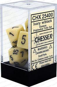 CHX 25400 Opaque Polyhedral Ivory/black 7-Die Set